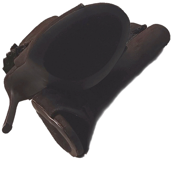 Ankle Wrap Whimsygoth Black Stelletto Bootie Chic W 8 Faux Suede Peep Toe Ruffle - Picture 5 of 7